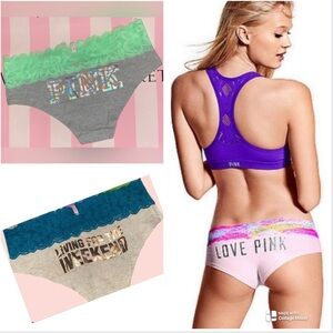 2 Victoria’s Secret Pink Panties bundle pink cotton panties lace hipster holo